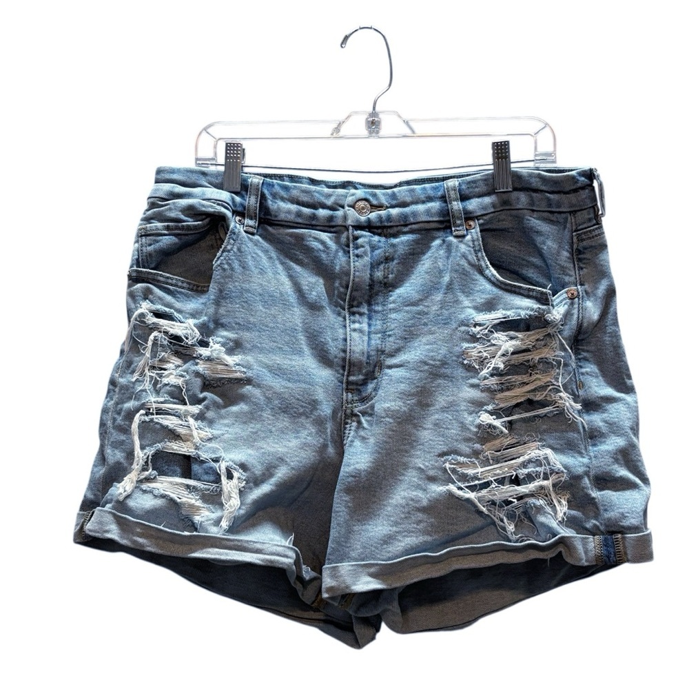American‎ Eagle Curvy Mom Short Distressed Stretch High Rise Embroidery Size 18